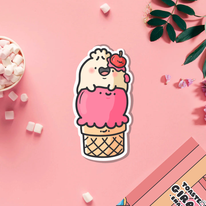 Dumpling ice cream vinyl sticker on pink table