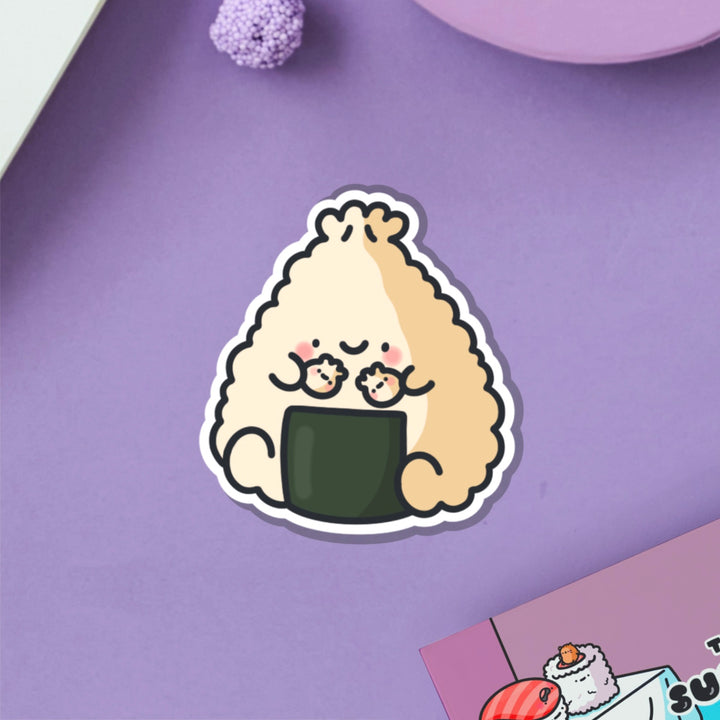 Dumpling sushi vinyl sticker on purple table