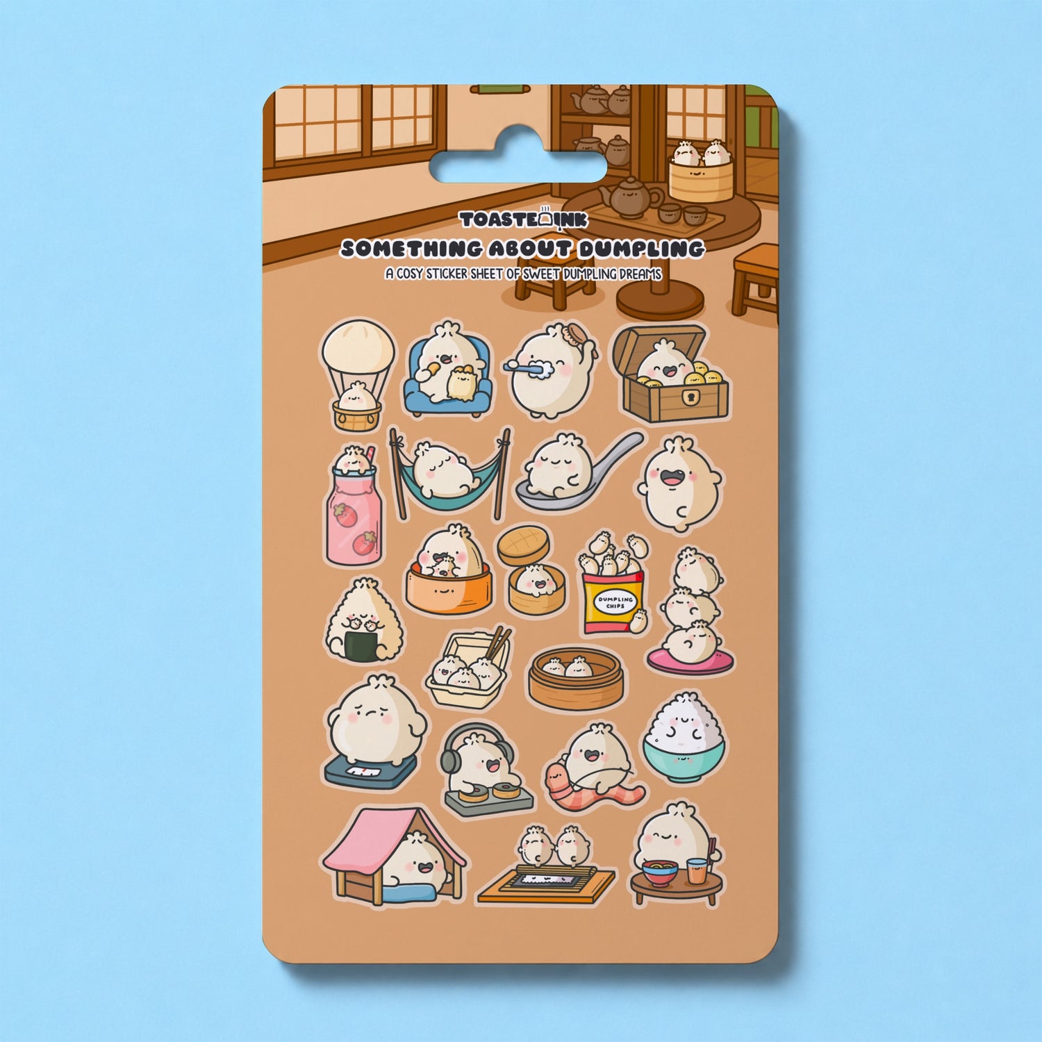 Dumpling sticker sheets with whimsical dumpling illustrations