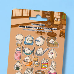 Dumpling sticker sheet close up on blue table