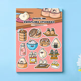 Dumpling stickers on blue desk