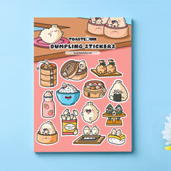 Dumpling stickers on blue desk