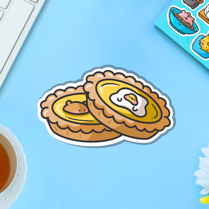 Egg tart vinyl sticker on blue table