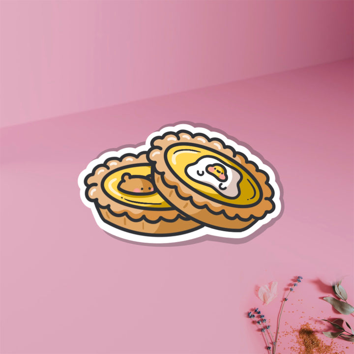 Egg tart vinyl sticker on pink background