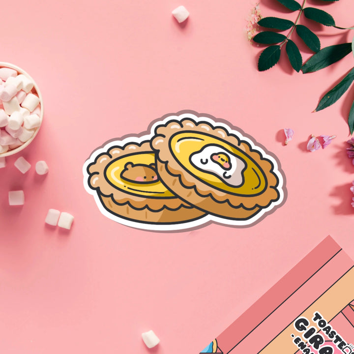 Egg tart vinyl sticker on pink table