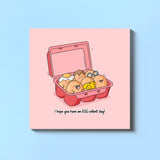 Carton of eggs greeting card on blue table