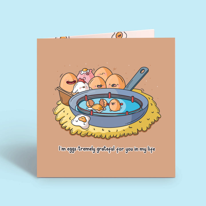 Eggs Card on blue desk