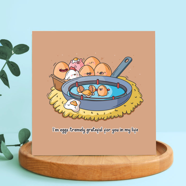 Eggs Card on wooden plate