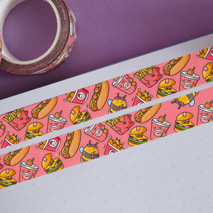Fast Food washi tape on notebook and purple table