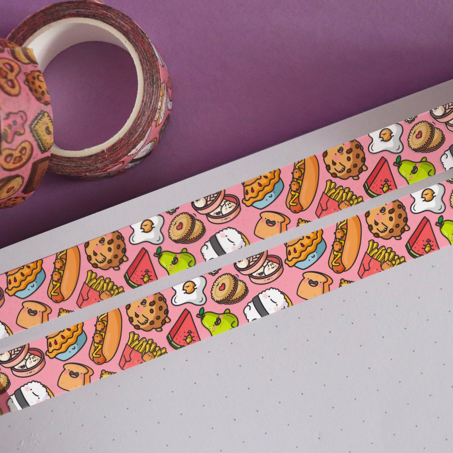 Food washi tape on purple table