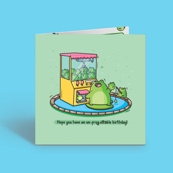 Frog Birthday Card on blue background