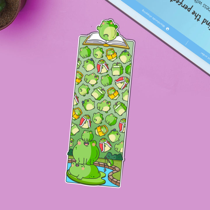 Frog bookmark on purple table