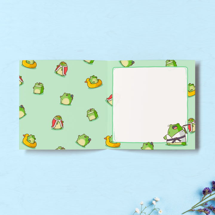 Frog birthday card with frog print inside