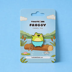 Frog Enamel pin on water log backing card design