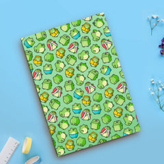 Frog notebook on blue table