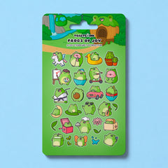 Frog sticker sheet on blue background