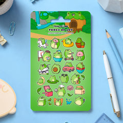 Frog sticker sheet on stationery desk