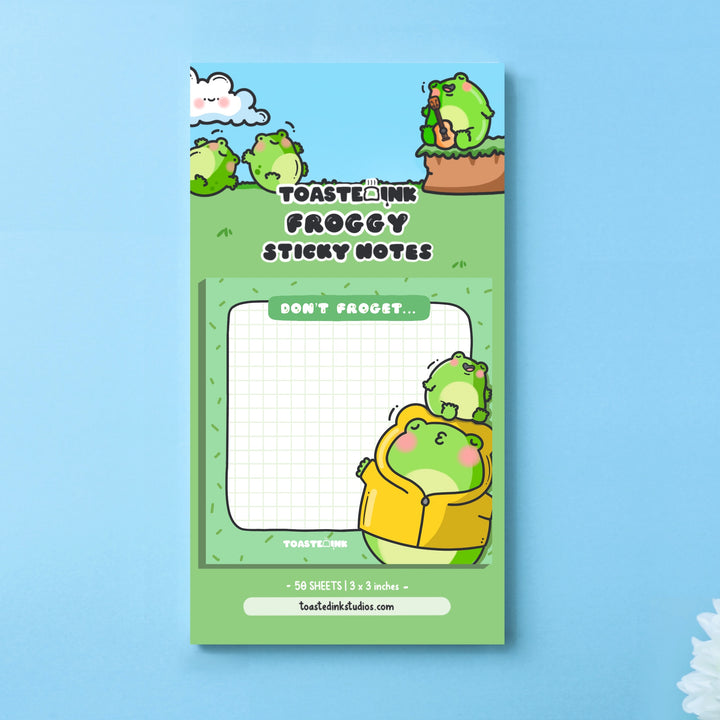 Frog Sticky Notes on blue background