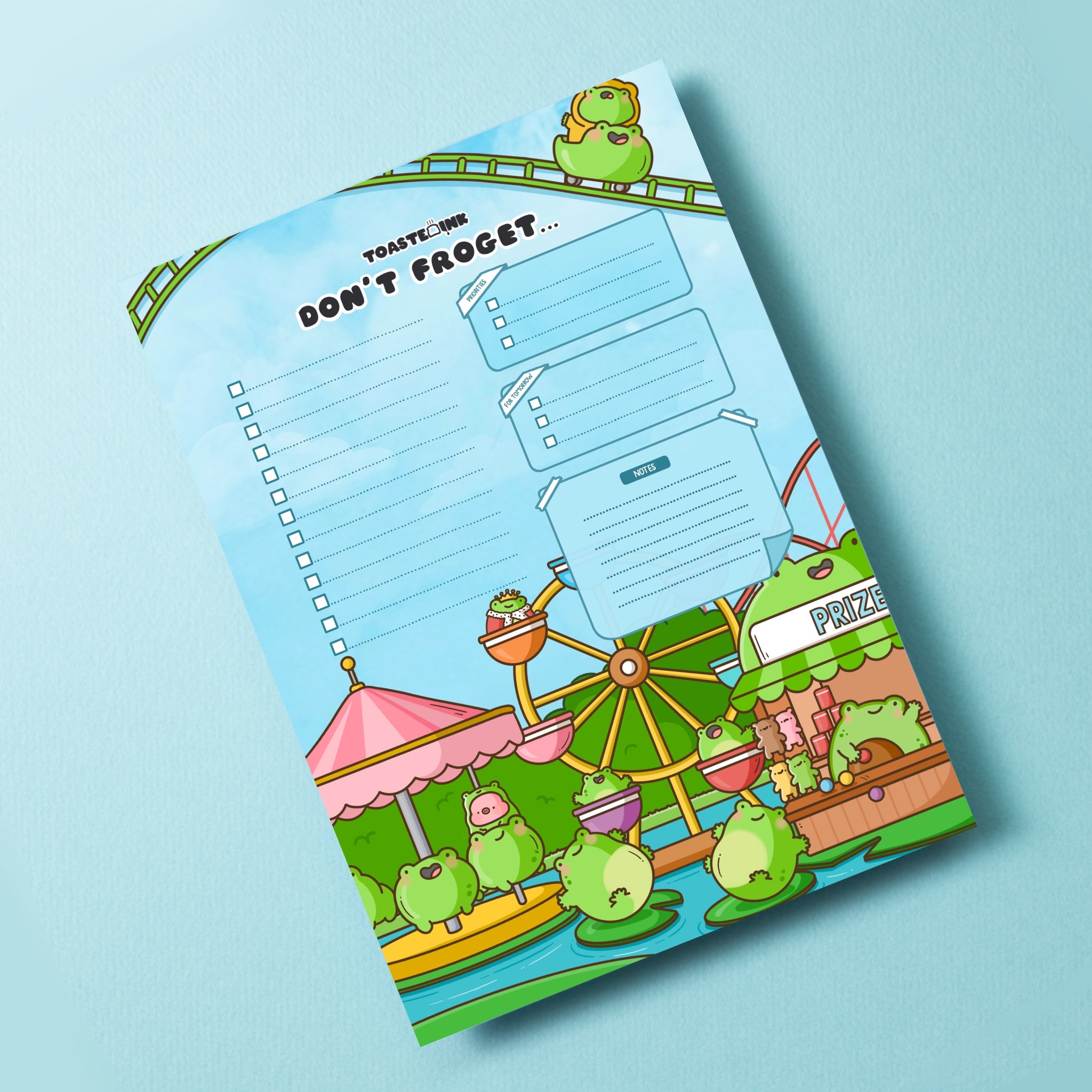 A5 frog to do list pad on blue table