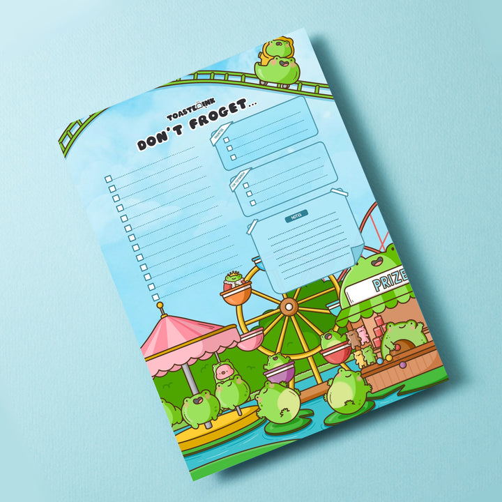 A5 frog to do list pad on blue table