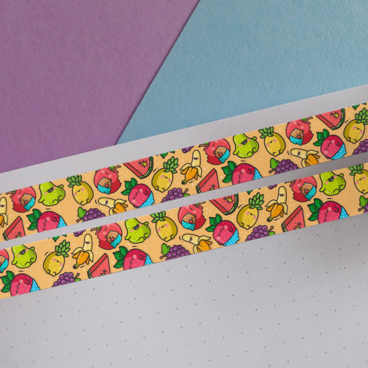 Fruit washi tape on blue and purple table