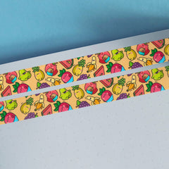 Fruit washi tape on blue table