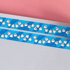 Ghost washi tape on notebook and pink desk