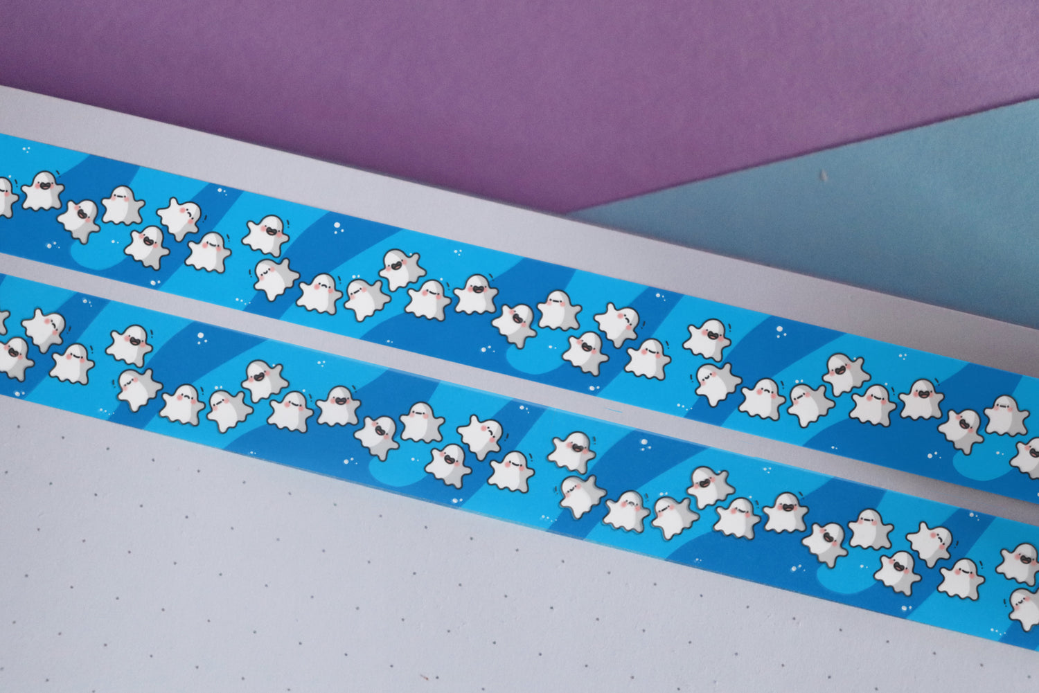 Ghost washi tape on purple and blue table