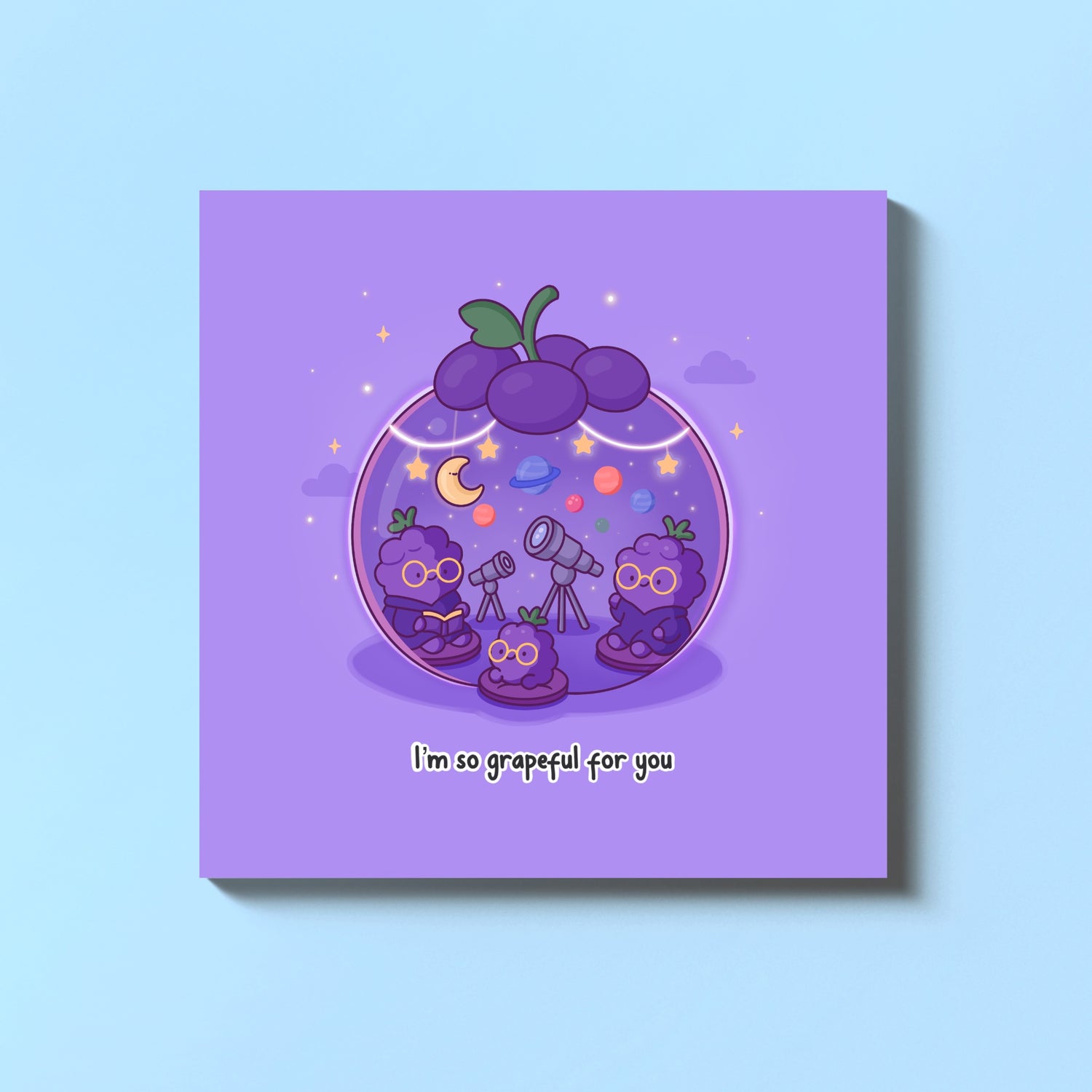 Grape card on blue table