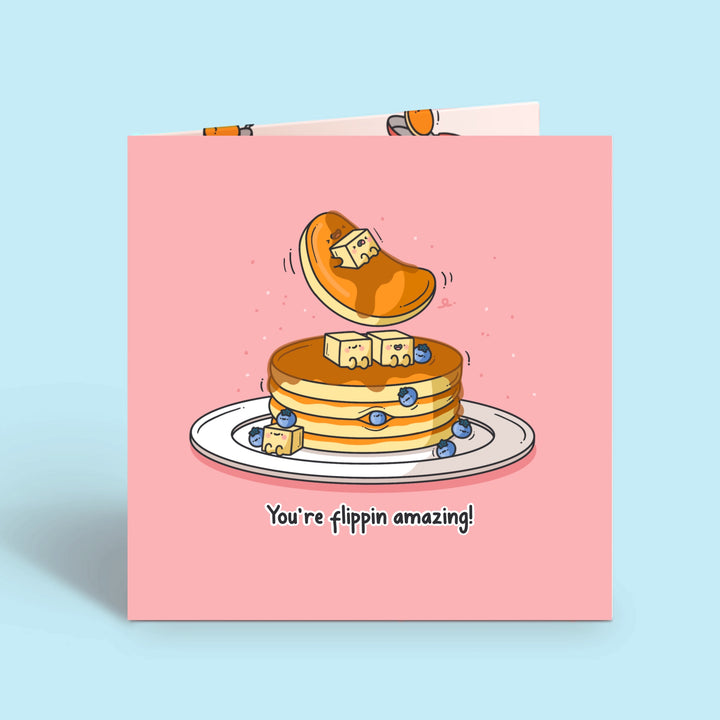 Pancakes Card on blue desk