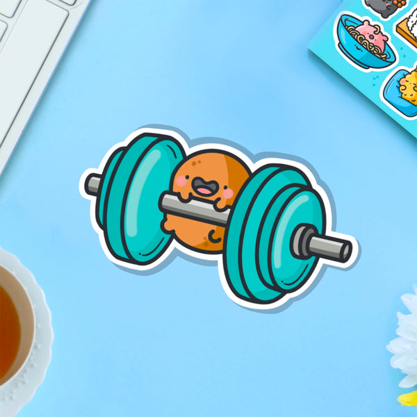 Gym potato vinyl sticker on blue table