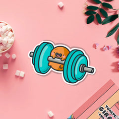 Gym potato vinyl sticker on pink table