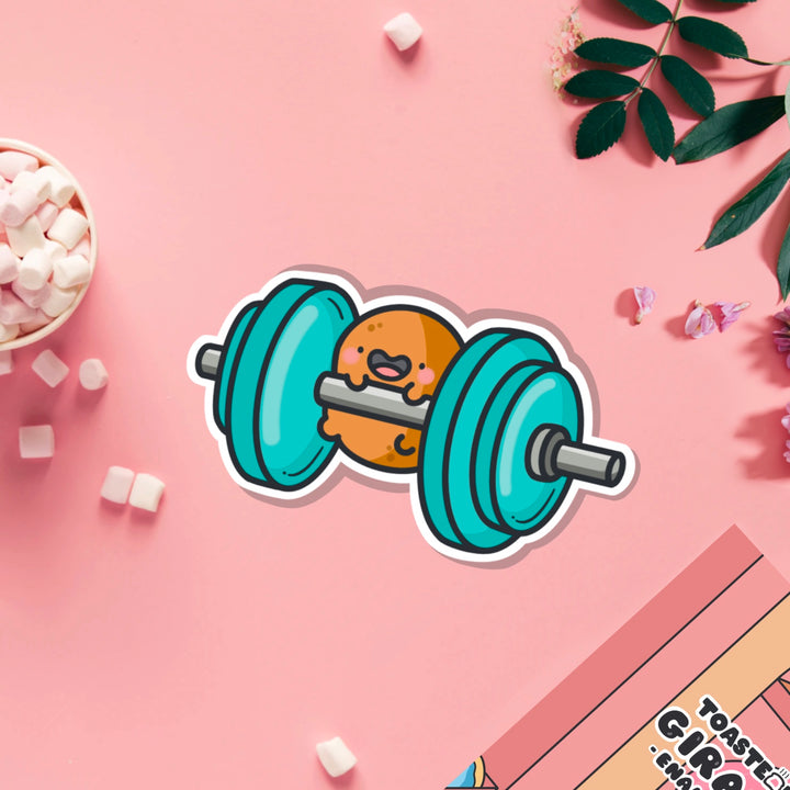 Gym potato vinyl sticker on pink table