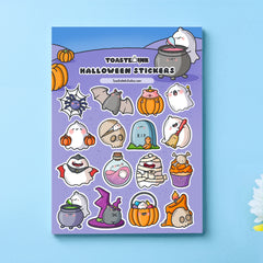 Halloween stickers on blue desk