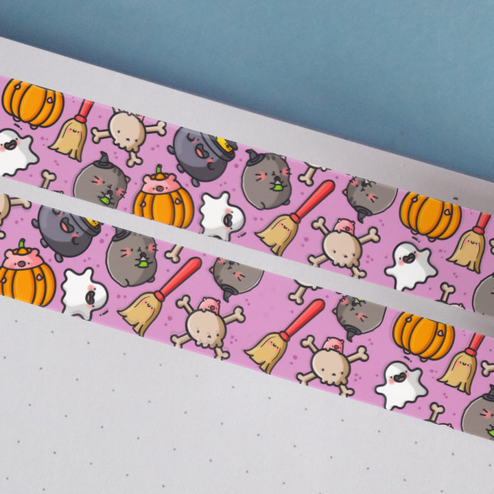 Halloween washi tape on blue table