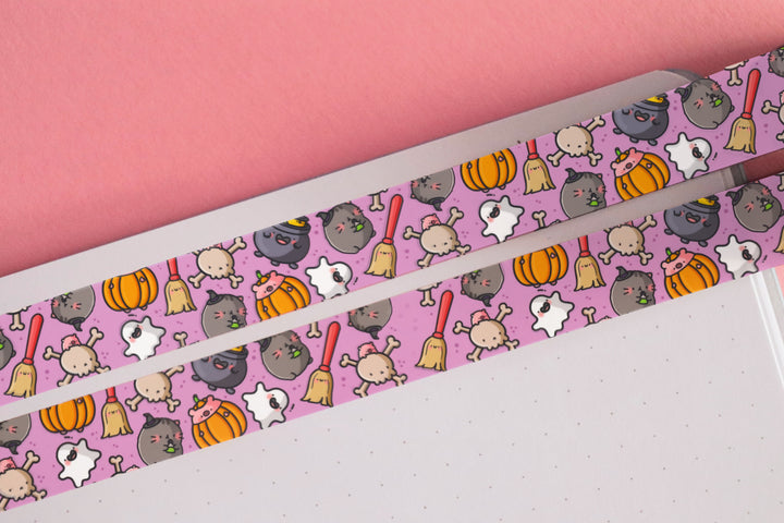 Halloween washi tape on pink table