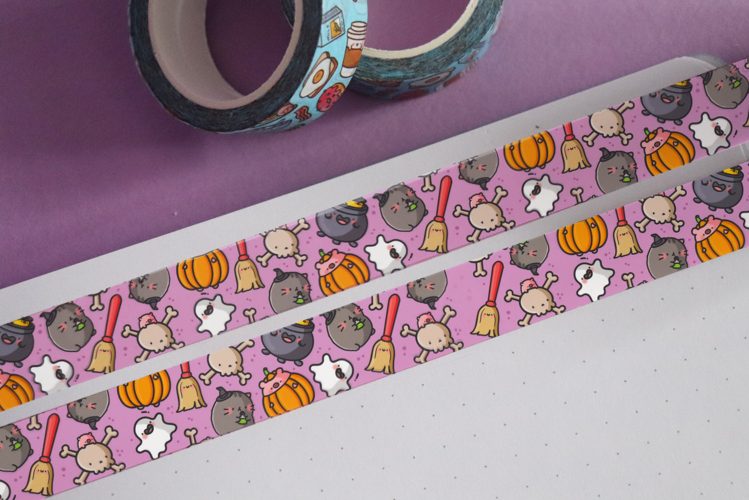 Halloween washi tape on purple table
