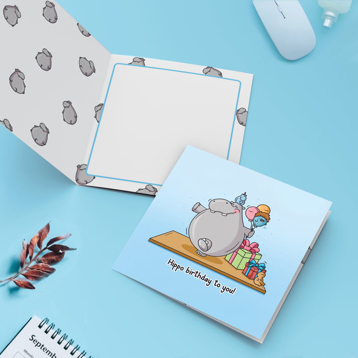 Hippo birthday card with hippo print inside