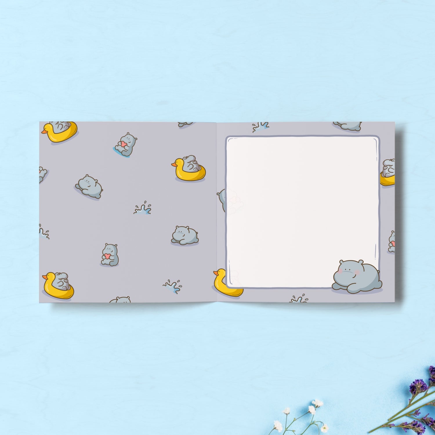 Hippo print inside a greetings card
