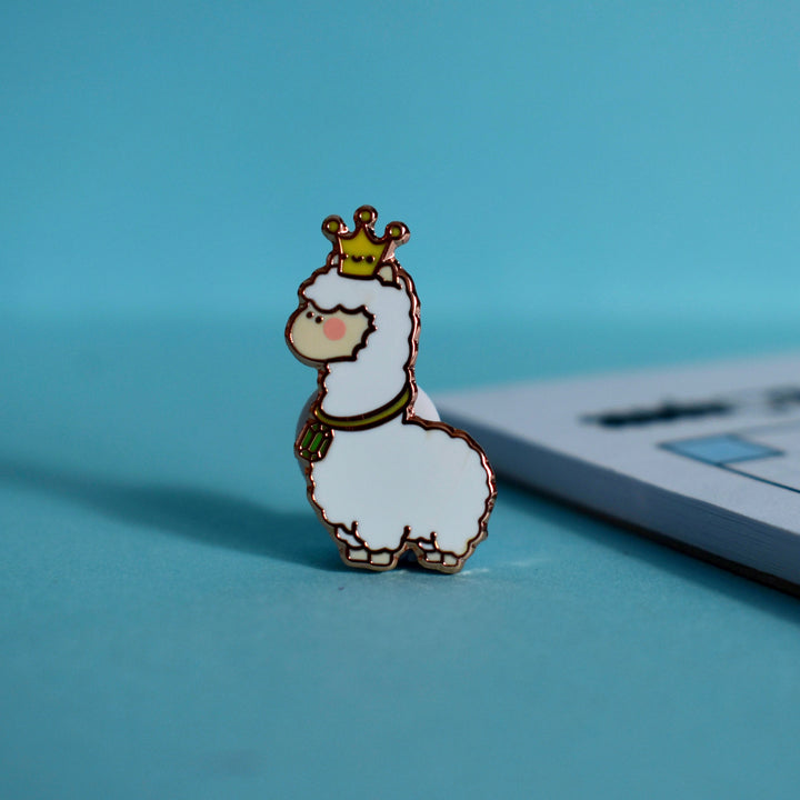 Cute llama pin wearing crown