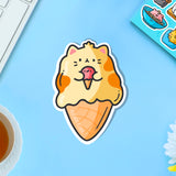 cat as ice cream vinyl sticker on blue table