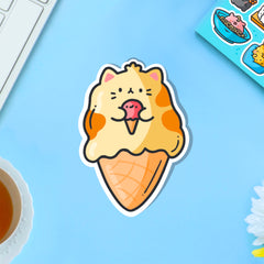 cat as ice cream vinyl sticker on blue table