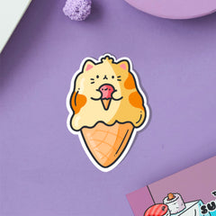 cat as ice cream vinyl sticker on purple table