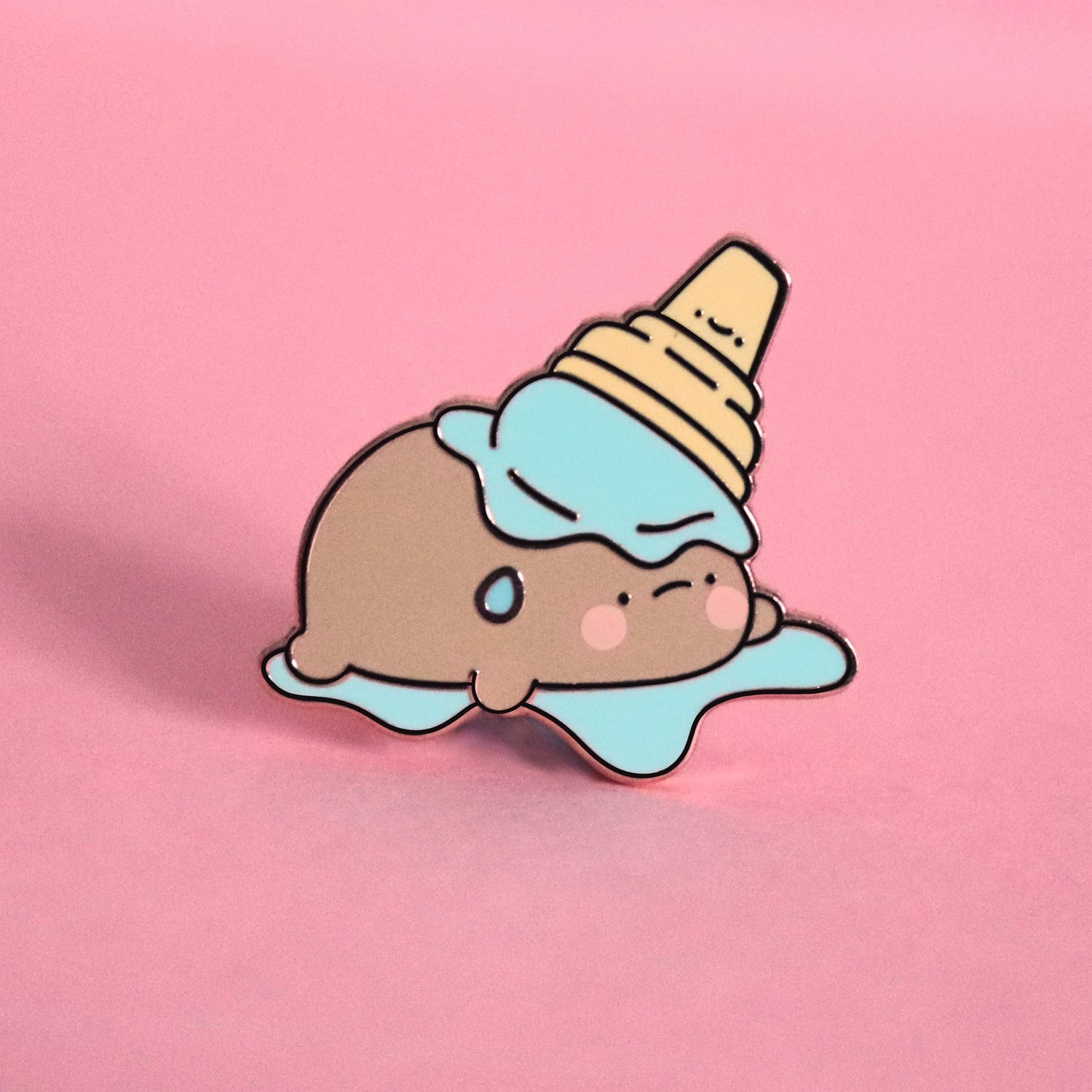 Potato in ice cream enamel pin on pink table