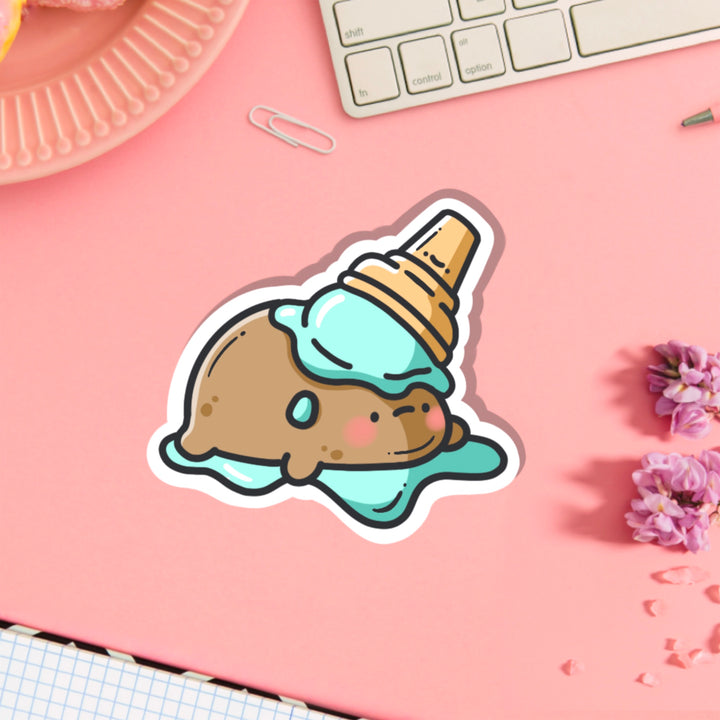 Potato in ice cream vinyl sticker on pink table