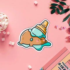 Potato in ice cream vinyl sticker on pink table