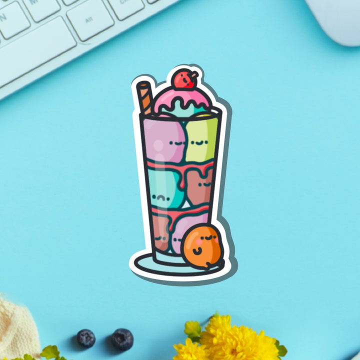 Ice cream sundae vinyl sticker on green table