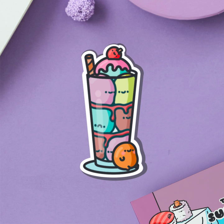 Ice cream sundae vinyl sticker on purple table