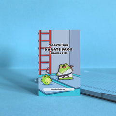 Karate frog enamel pin on karate mat backing card