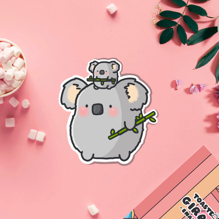 koala vinyl sticker on pink table